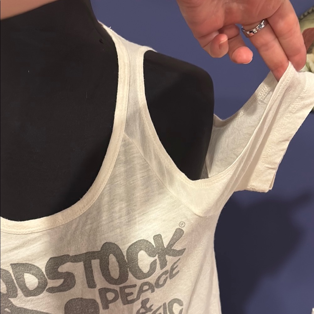 Lucky Brand White Graphic Woodstock Cold Shoulder Tank Top - Picture 3 of 6